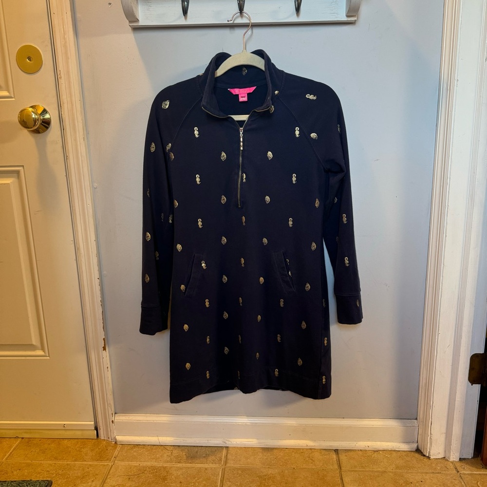 Lilly Pulitzer UPF 50+ Skipper Popover Dress True Navy It’s for Shore SIZE SMALL